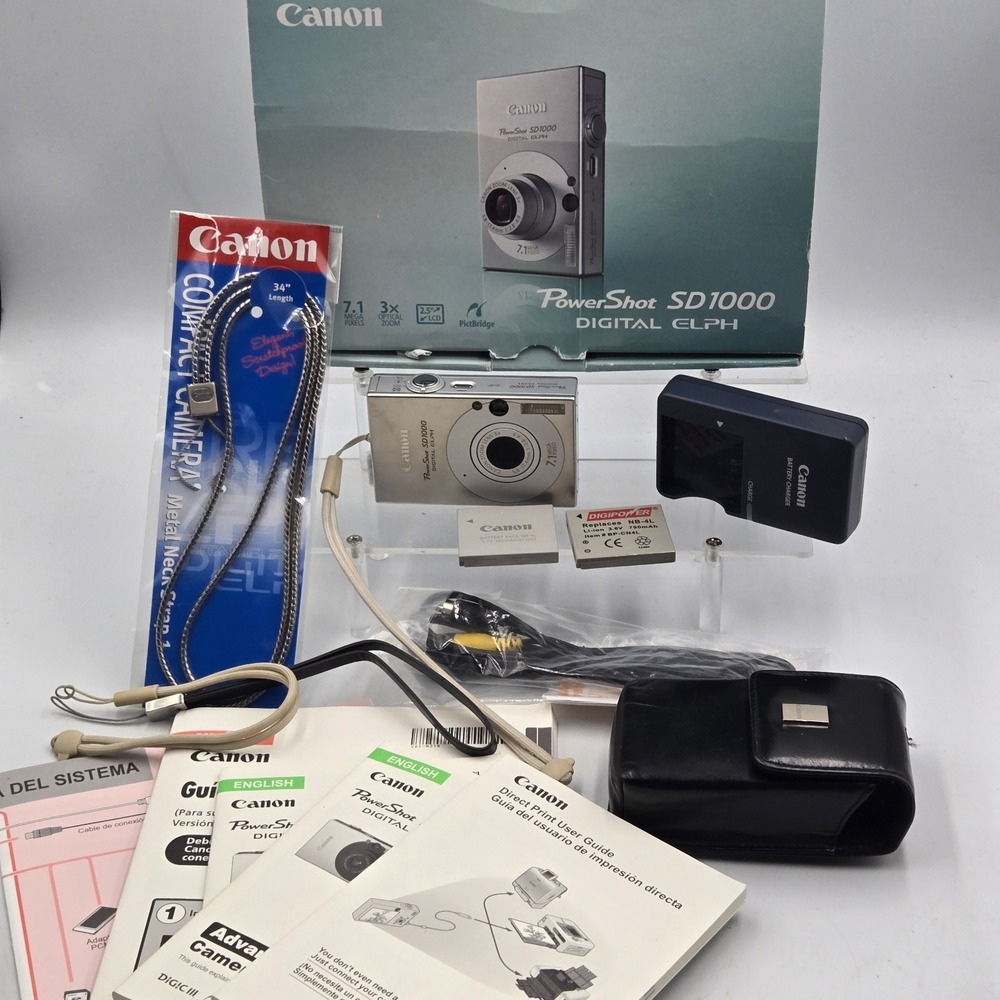 Canon Powershot SD1000 Silver Digital Compact Camera 7.1MP Digital Elph + extras
